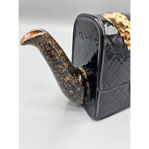 Vintage Jim Bailey Black Quilted Black Gold Luxury Purse Teapot Limited Edition - Picture 4 of 16